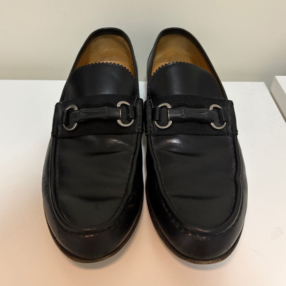 Gucci Black Leather Bamboo Horsebit Slip On Loafers 9